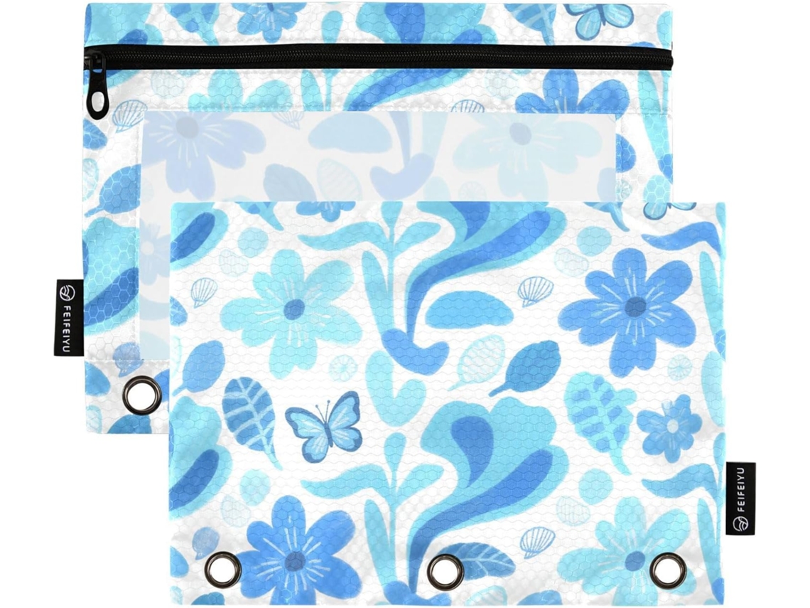 Pasta De Escritório Azul Com Estampa Floral Em Estilo Cartoon, Com Estojos Transparentes Lápis Em Diversas Cores E