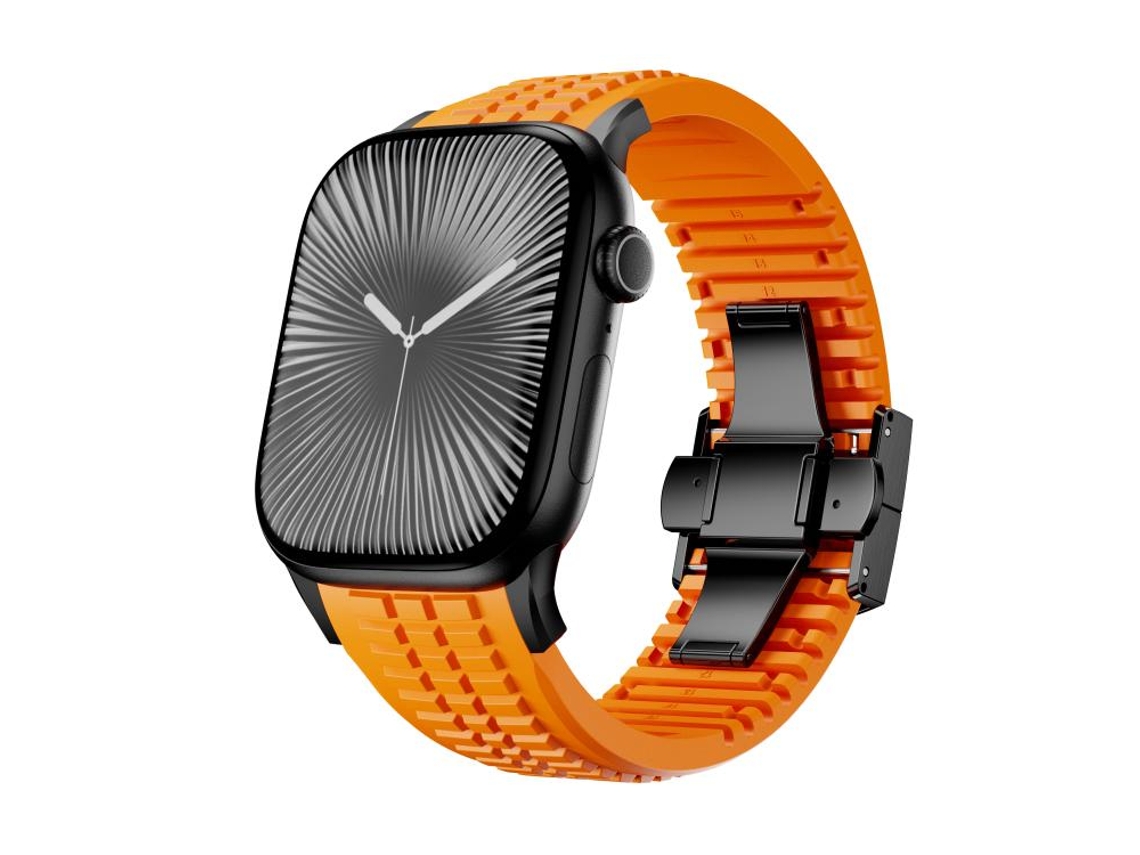 Bracelete para Apple Watch 46/49/45/44mm Silicone com Fivela Dobrável e Textura Serrilhada Preto e Laranja XIAOMOYU