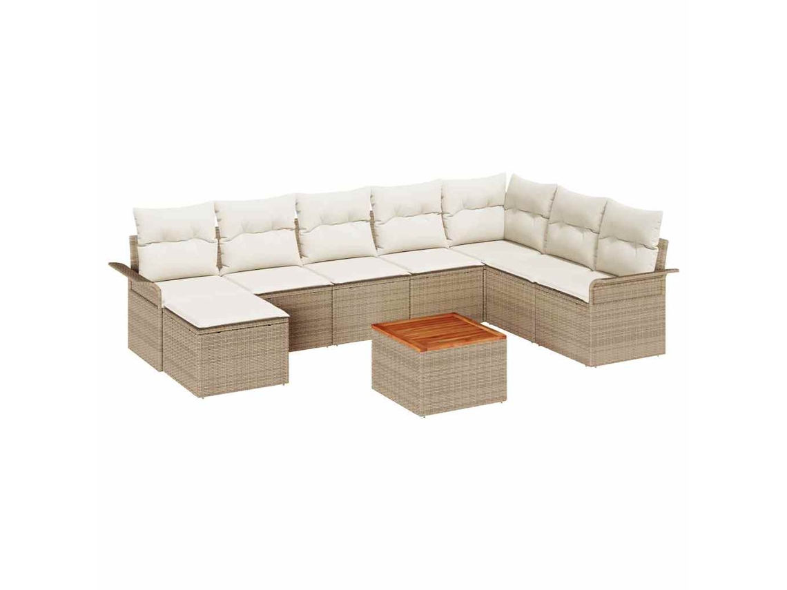 Conjunto de sofá de jardim com almofada, 9 peças, bege, vime, pe, MAISON EXCLUSIVE