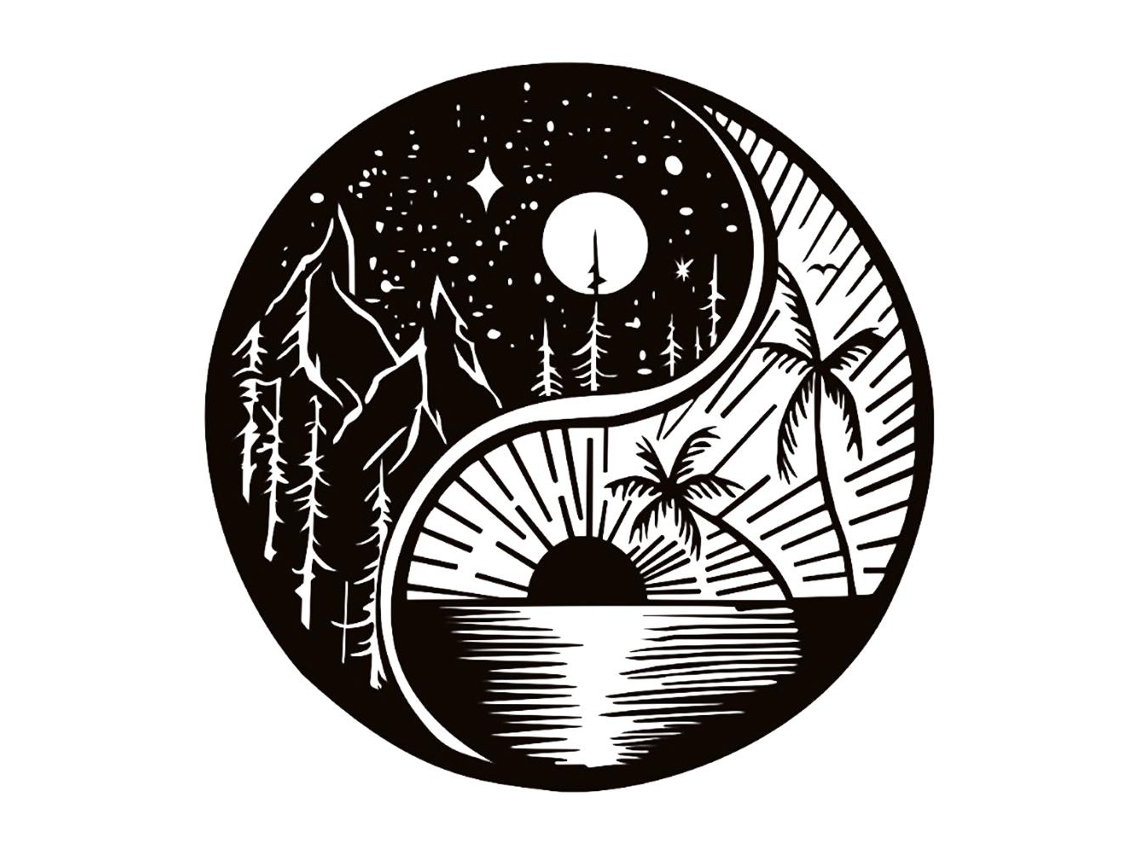 Arte de parede de ferro, lua Tai Chi, decorativa, para interiores e exteriores