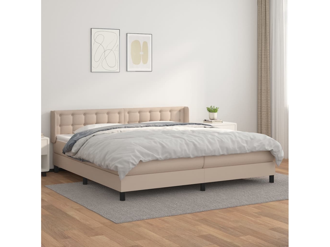 Vidaxl Cama Com Molas/colchão 200x200 Cm Couro Artificial Cappuccino