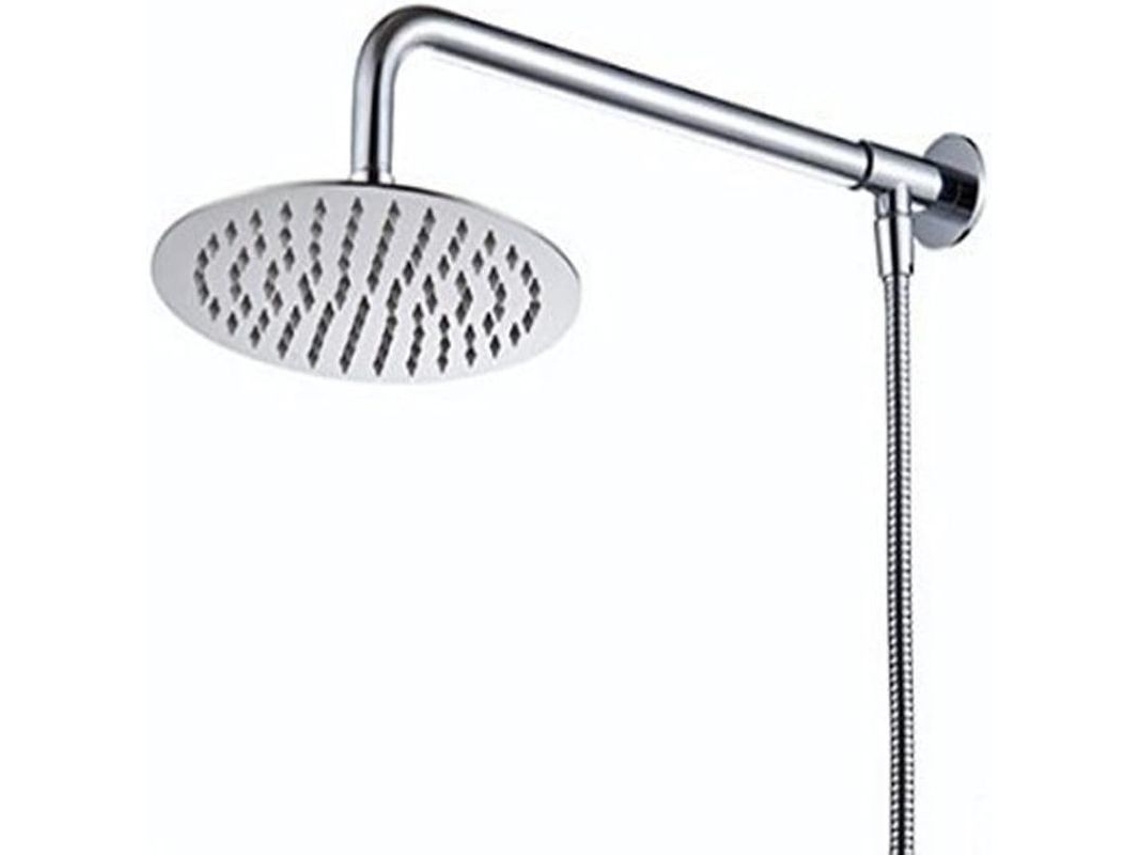 Regadera Mural De Lluvia Redonda 25cm Acero Inoxidable 304 Con Brazo Y Manguera 150cm Chrome