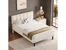 Cama Solteiro Estofada 140x190 Com Ripas E Lã Bege