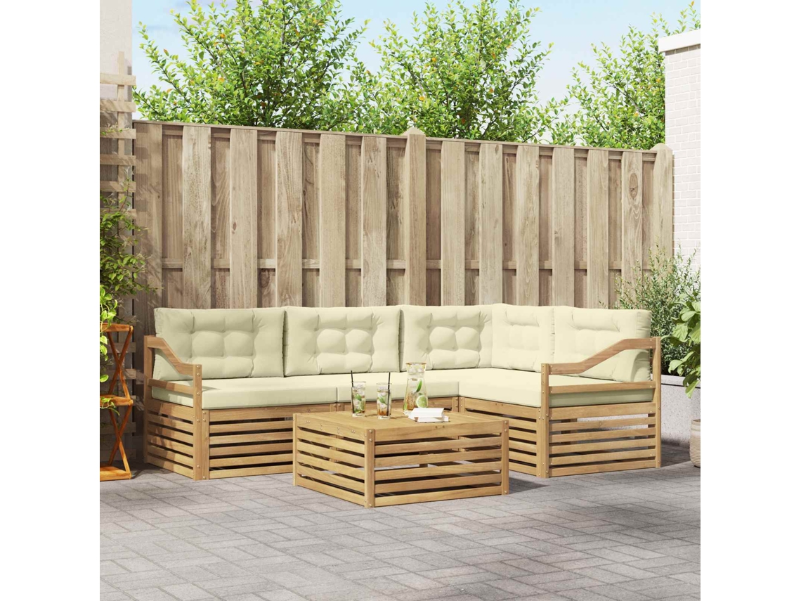 Vidaxl Conjunto De Sofás Para Exterior 5 Pcs Branco E Creme Poliéster