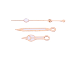 Conjunto de ponteiros de relógio em liga metálica para reparo, cor ouro rosa, horas, minutos e segundos.