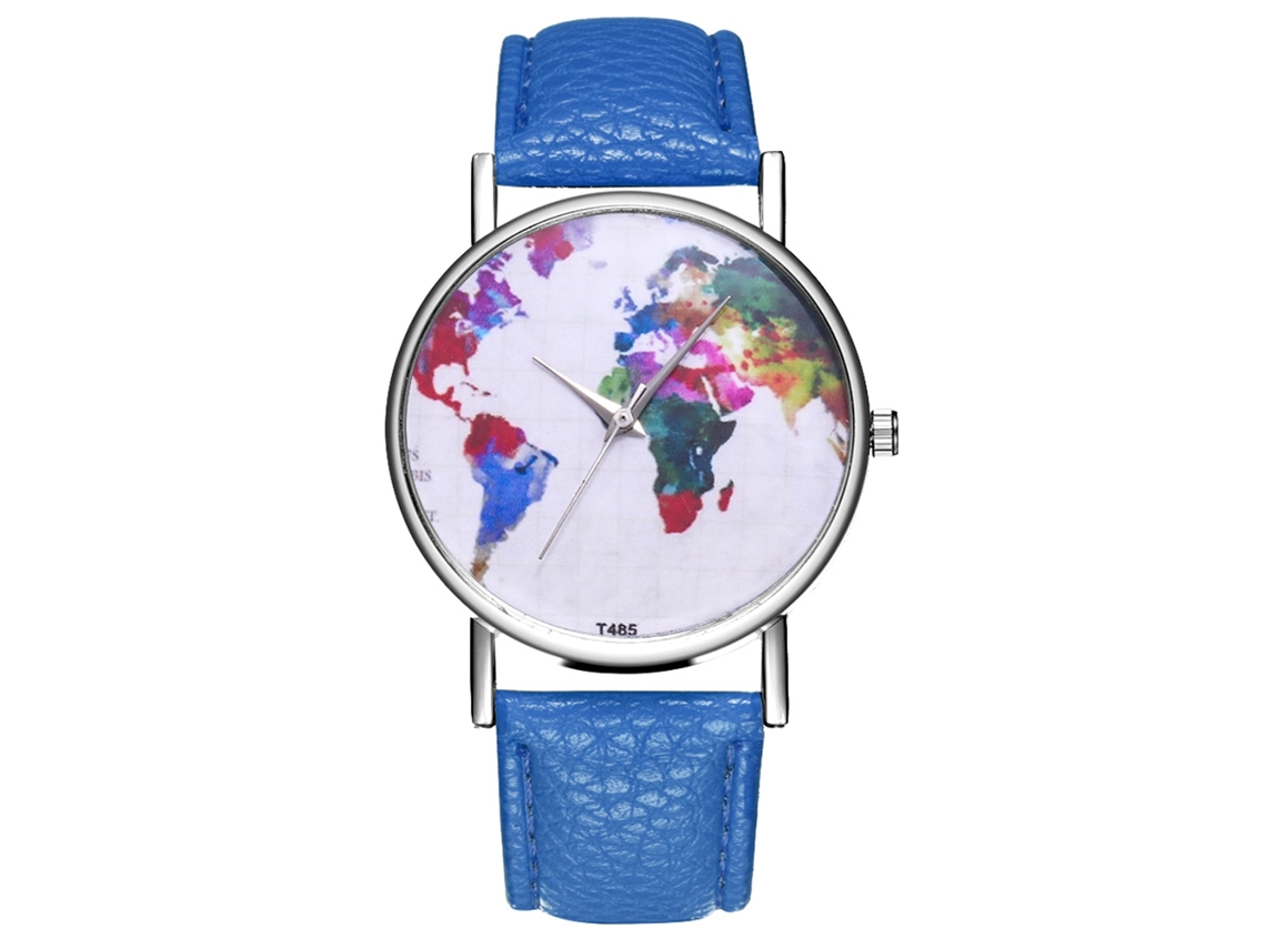 Relógio masculino analógico de quartzo com pulseira esportiva em couro PU azul royal.