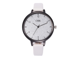Relógio Feminino de Quartzo com Pulseira de Couro Pu Fashion Grande Mostrador Branco