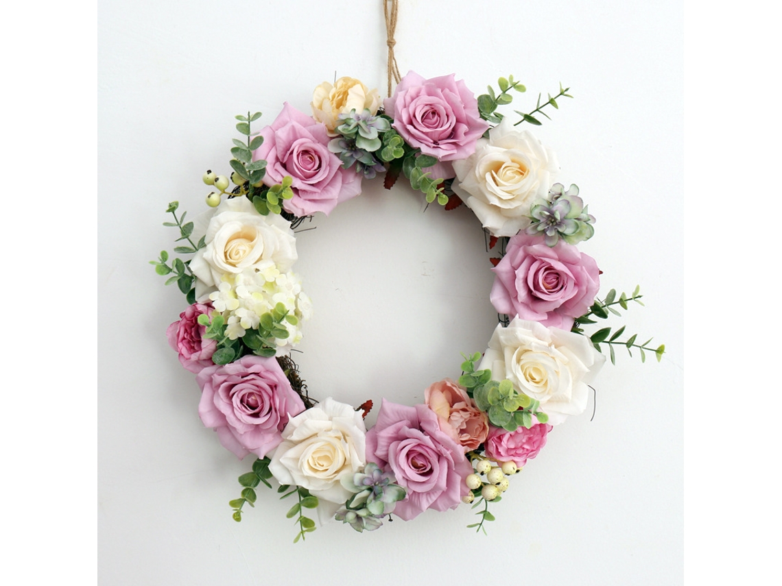Guirlanda de Rosas Artificiais de 35 Cm, Guirlanda de Flores Decorativa para Porta. AQUAFORGE