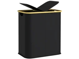 Cesto De Roupa 80l De 2 Seções Com Tampa, Não Tecido E Cesto De Bambu, 54x34x58,5 Cm, Preto-xx
