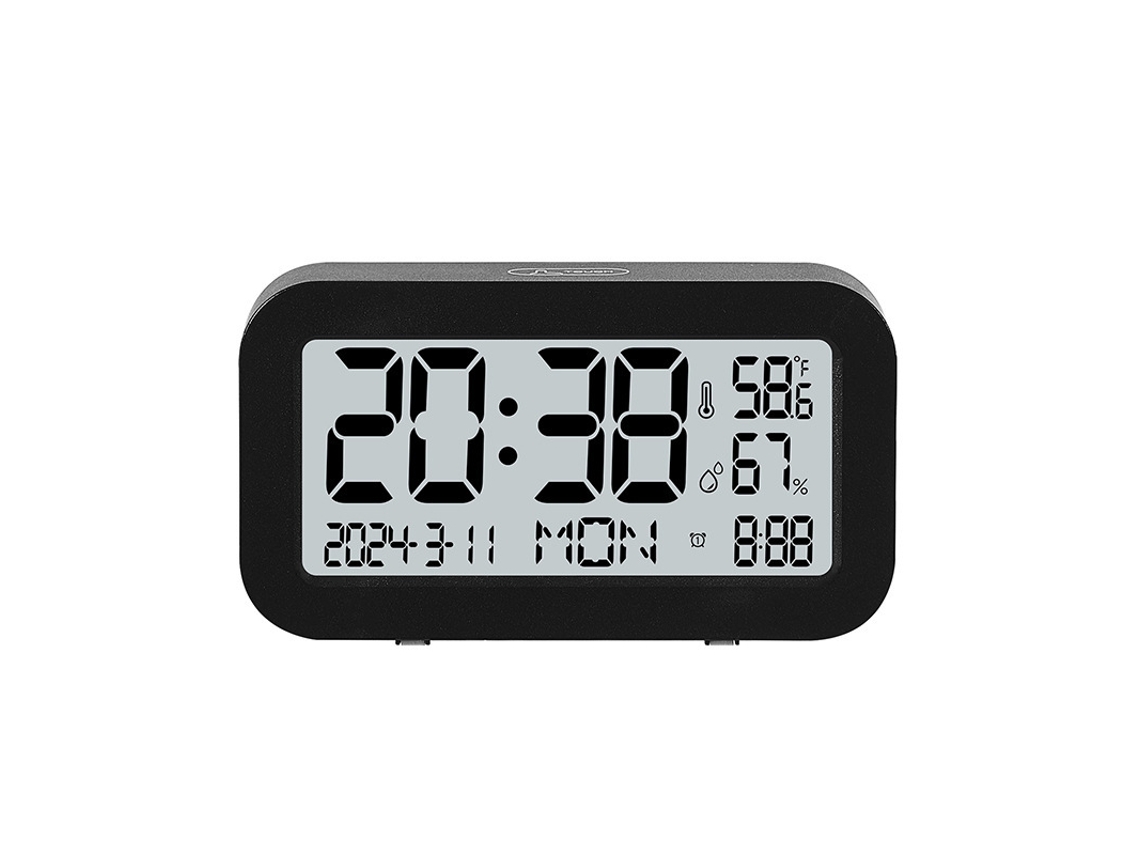 Relógio de mesa LCD com alarme, data/hora/dia da semana MDUG (preto)