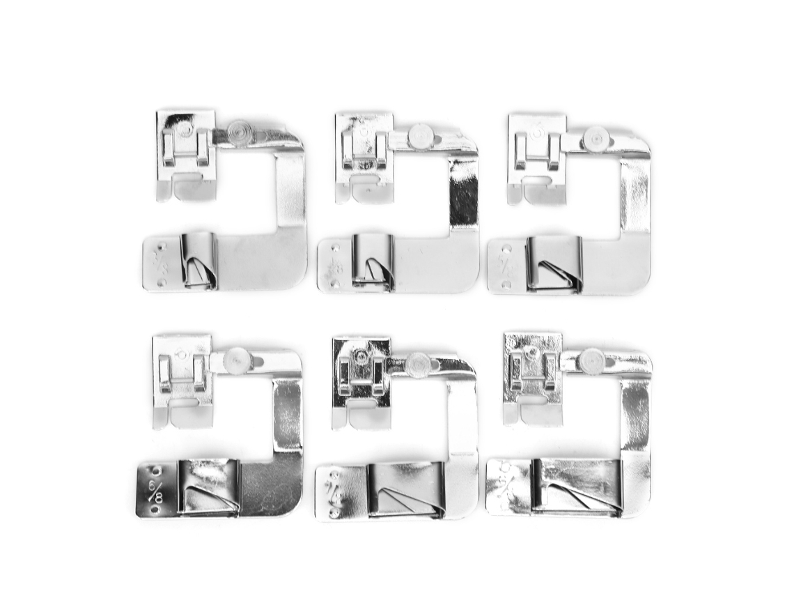 Conjunto de 6 peças de calcadores de costura de dupla face em aço inoxidável prateado, multifuncionais, acessórios para máquina de costura.