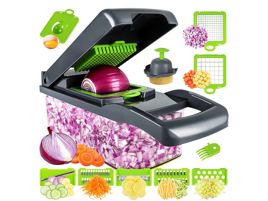 Lurelia Mandolina Multifuncional Ajustável, 11 Em 1, Lâminas Inoxidáveis, Recipiente Incluído, Para Legumes