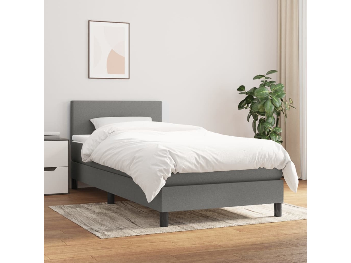 Cama Com Molas/colchão 90x200 Cm Tecido Cinzento-escuro