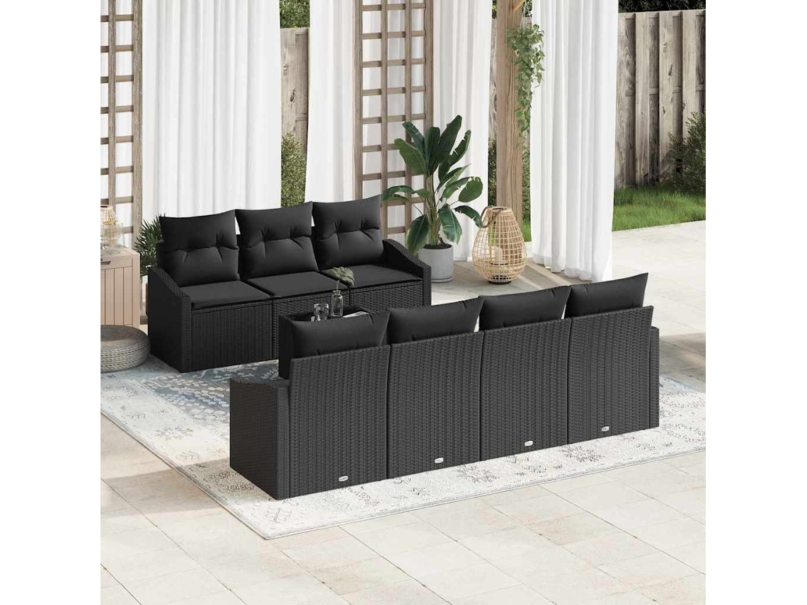 Vidaxl Conjunto De Sofás Com Almofada 8 Pcs Preto Vime Pe