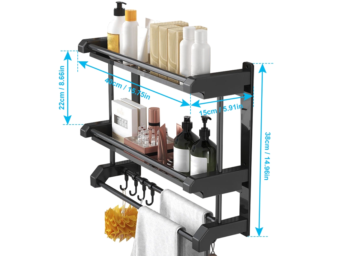 Prateleira de armazenamento de parede em aço inox, 40cm, preto S/MARCA