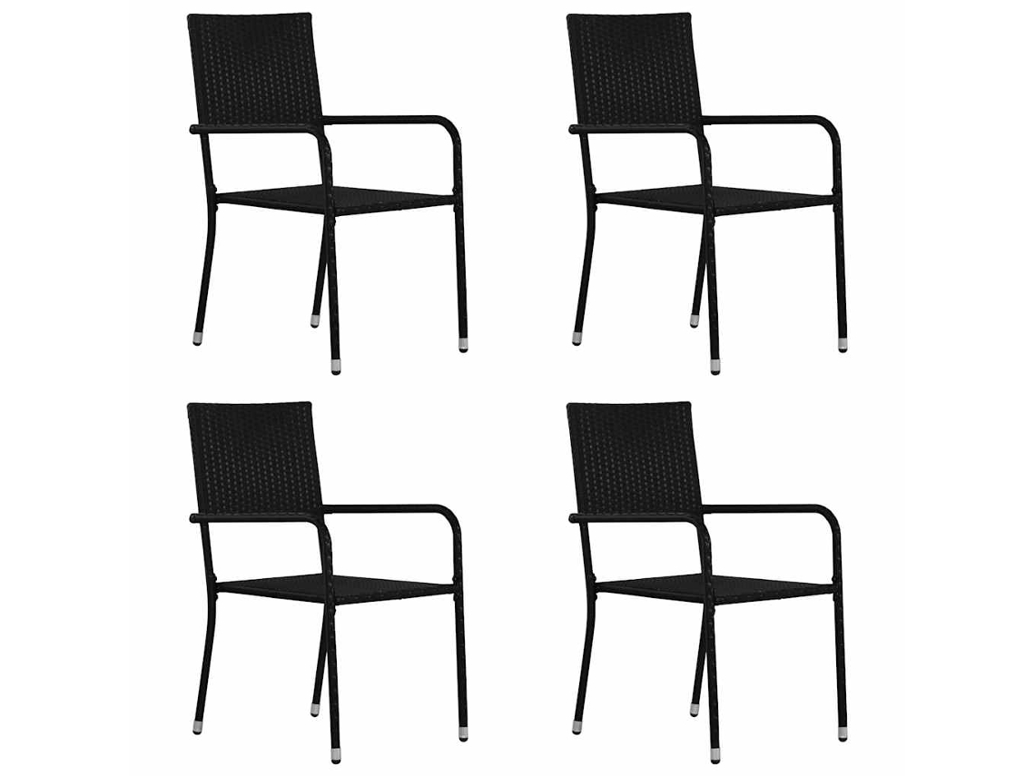 Vidaxl Cadeiras De Jantar Empilháveis Para Jardim 4 Pcs Vime Pe Preto