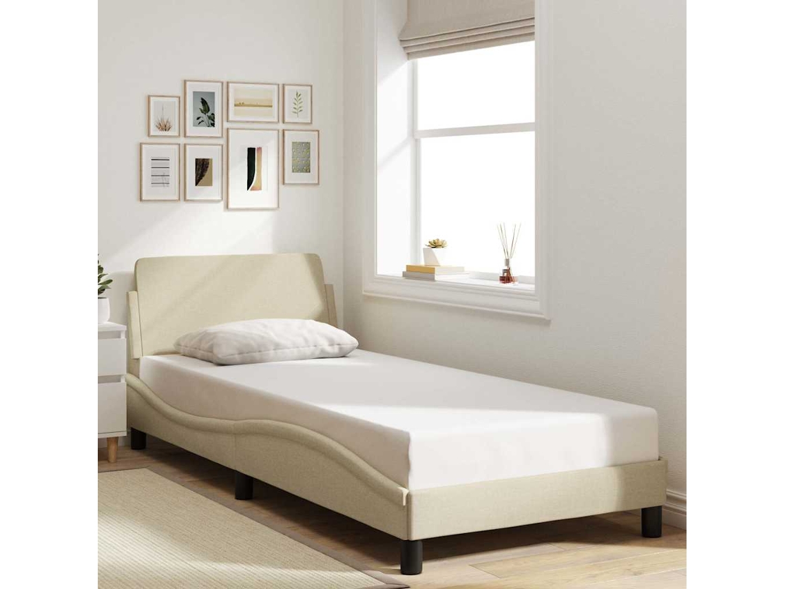 Vidaxl Estrutura De Cama Com Cabeceira Dover Tecido 80x200 Cm Creme