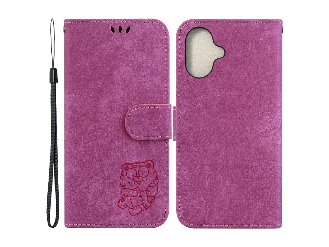 Capa Em Couro Pu Com Suporte, Para Apple Iphone 16 Plus - Rosa