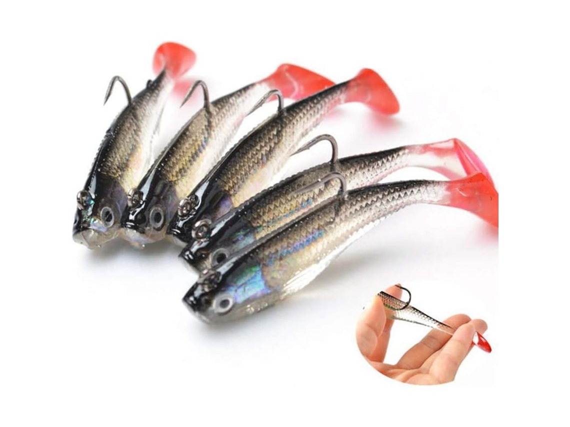 Isca De Pesca Soft Com Olhos 3d, Isca Artificial Com Gancho Único Para Peixes De Água Doce E Salgada, Pacote Com 5 Peças