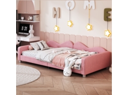 Cama Infantil Estofada Rosa 90x200cm, Tecido Teddy, Com Encosto E Braços.-op