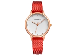 Relógio de Pulso Feminino Casual Simples com Dial Redondo de Quartzo e Cinto de Plástico Vermelho