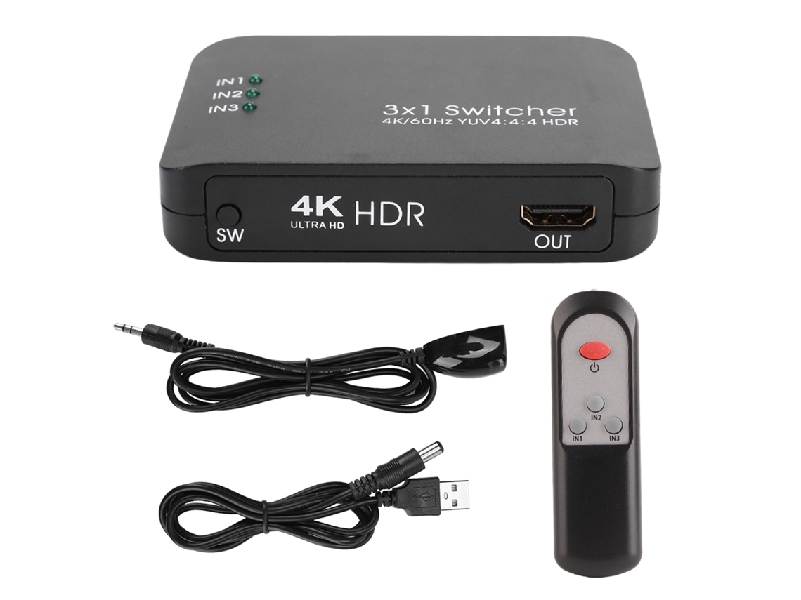 Aetheria commutador Hdmi 2.0 3x1 4k 60hz com Controle Remoto Ir e Indicador Led Preto