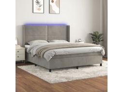 Cama Box Spring C/ Colchão/led 160x200 Cm Veludo Cinzento-claro