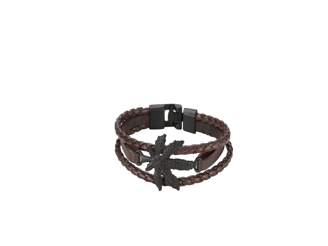 Pulseira De Tricô Pu Múltiplas Camadas Com Decoração Liga Folha Maple Café & Preto