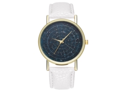 Reloj Hombre Dial Cielo Estrellado Cuarzo Correa De Cuero Blanco