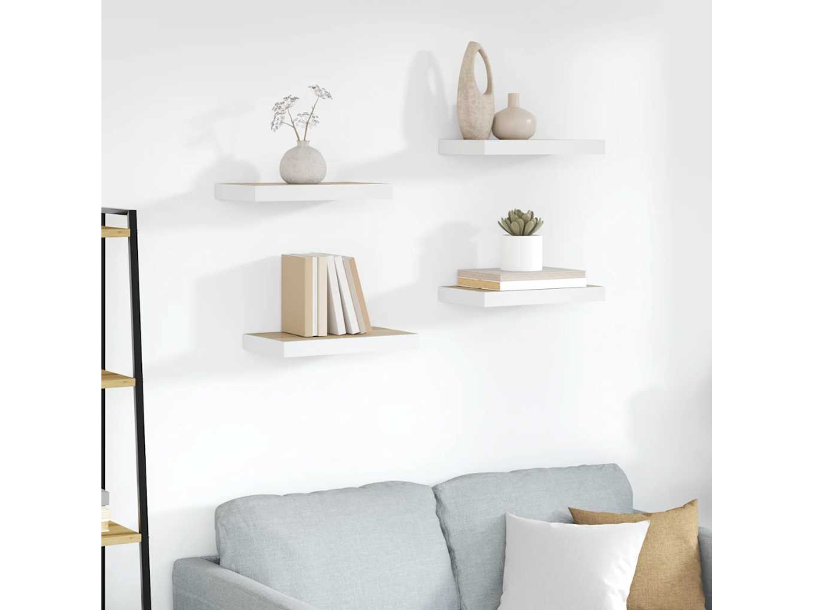 Vidaxl Prateleiras De Parede 4 Pcs 50x23,5x3,8 Cm Mdf Carvalho E Branco