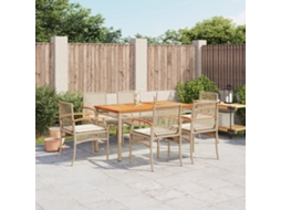 Conjunto 7 Peças Jantar P/ Jardim Com Almofadões Vime Pe Bege Dkd Home Decor