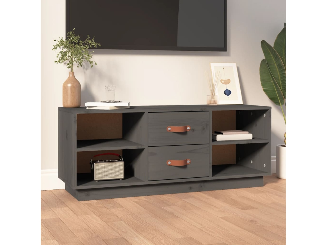 Vidaxl Móvel De Tv 100x34x40 Cm Madeira De Pinho Maciça Cinzento