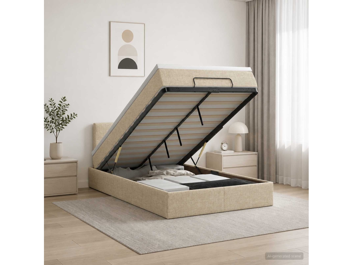 Vidaxl Cama Ottoman Com Colchão Creme 120 X 190 Cm Tecido