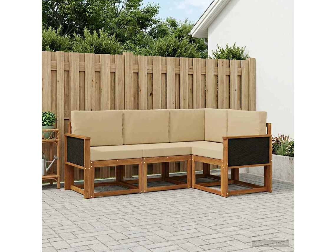 Vidaxl Conjunto De Sofás Para Exterior 4 Unid. Natural E Bege