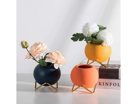 Conjunto de Vasos em Cerâmica Moderna para Decoração em Amarelo Azul e Laranja BAZYWTYH