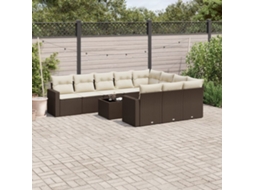 Vidaxl 11 Pcs Conjunto Sofás De Jardim C/ Almofadões Vime Pe Castanho