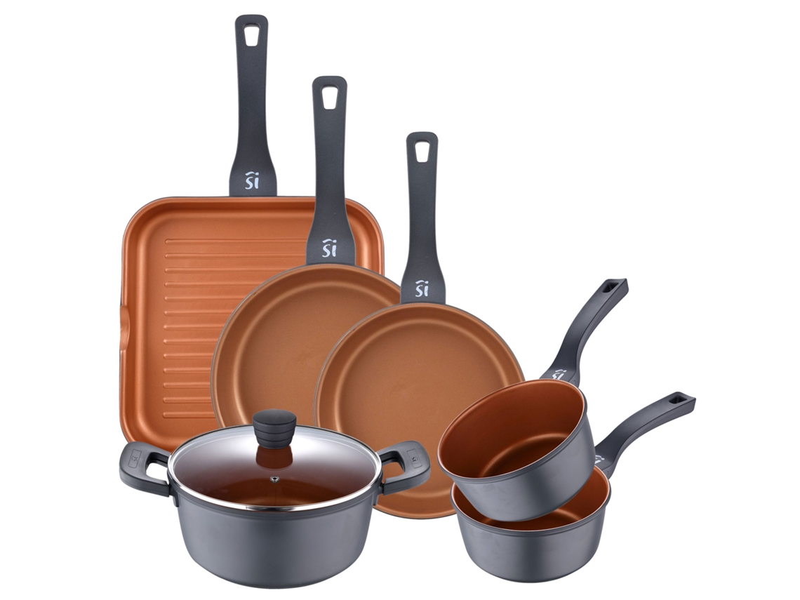 Conjunto Panelas SAN IGNACIO Caçarola com Tampa + 2 Panelas + Frigideiras + Grelha