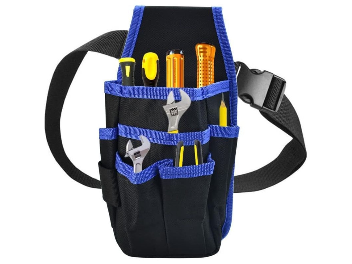 Bolsa de ferramentas de couro Oxford para eletricistas e carpinteiros com cinto e 15 bolsos | S/MARCA