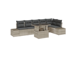 Conjunto 7 Sofá De Jardim Vidaxl Cinzento-claro Vime Pe (319 X 154 X 85 Cm)
