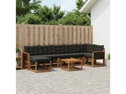 Vidaxl Conjunto De Sofás Para Exterior 8 Pcs Natural E Preto