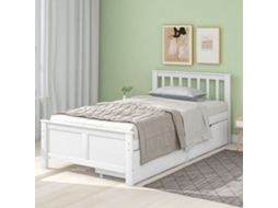 Cama De Madeira Solteiro Para Jovens E Adultos Com Gavetas De Armazenamento Em Pinho Branco 90x200 Cm Liptaptyn