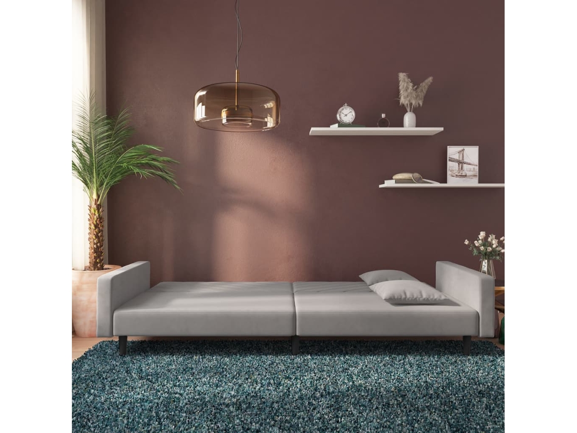Sofá cama 2 Lugares com Duas Almofadas Veludo Cinzento claro SYFAX