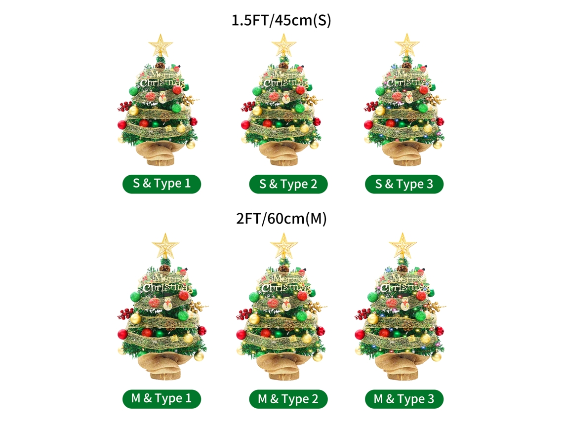 Árvore de Natal Mini Artificial com Estrela Bolas Fitas Decoração Natal S/MARCA