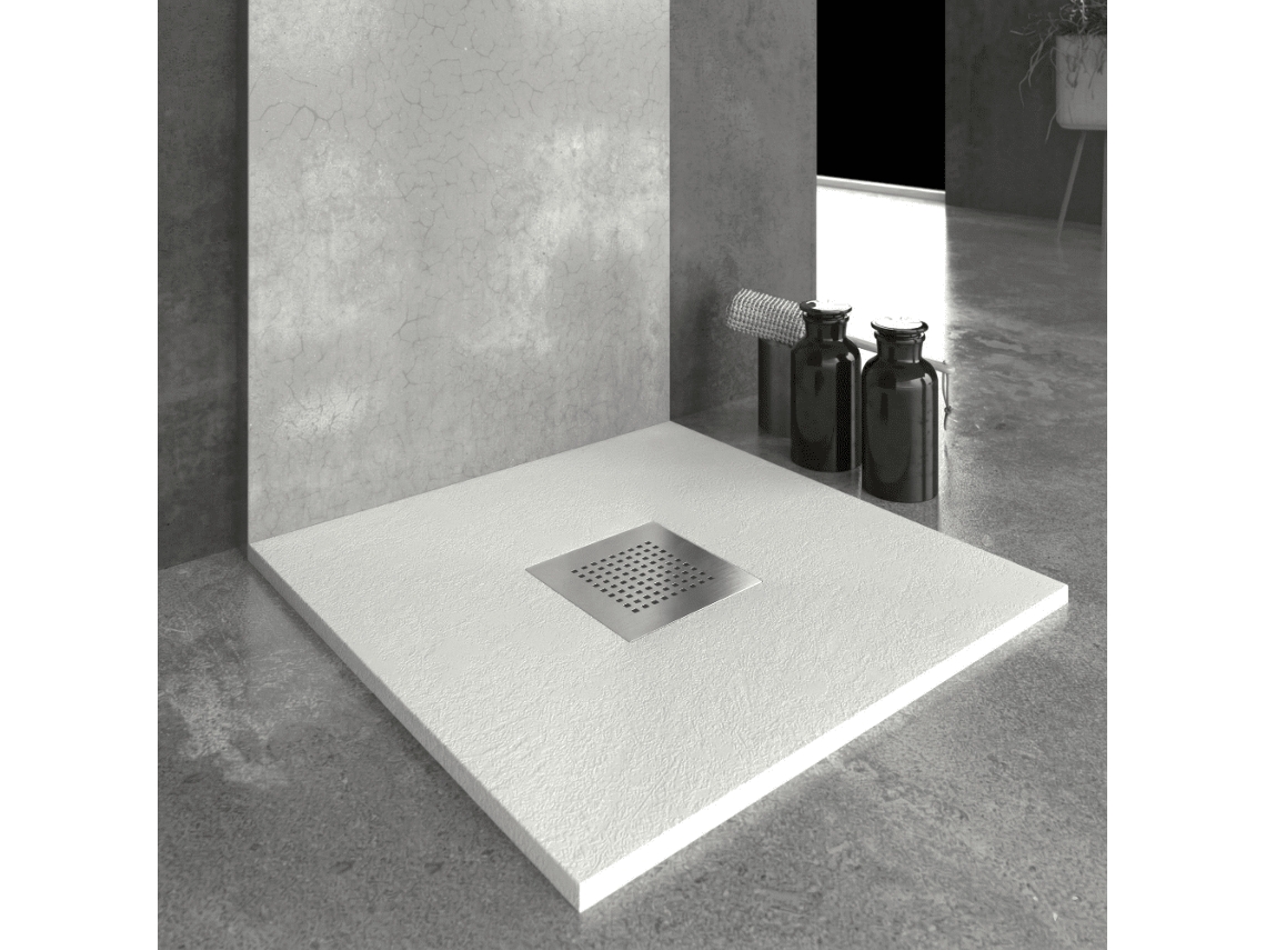 Base de Duche de Resina Slate Branco 80x90 Cm com Grade RC