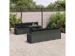 Vidaxl Conjunto De Sofá De Jardim 9 Pcs Preto Rattan De Polipropileno