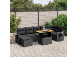Vidaxl 8 Pcs Conjunto Sofás De Jardim Com Almofadões Vime Pe Preto