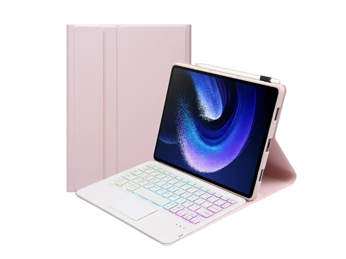 Capa Com Teclado Para Tablet Lurelia, Compatível Com Huawei Matepad Se 11 2024, Rosa, Teclado Bluetooth, Fixação Magnética