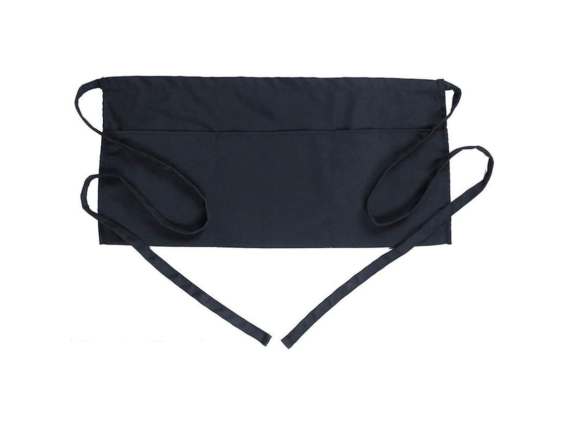 Delantal Curto Para Garçons Com 3 Bolsos Pretos Impermeável De Poliéster E Algodão