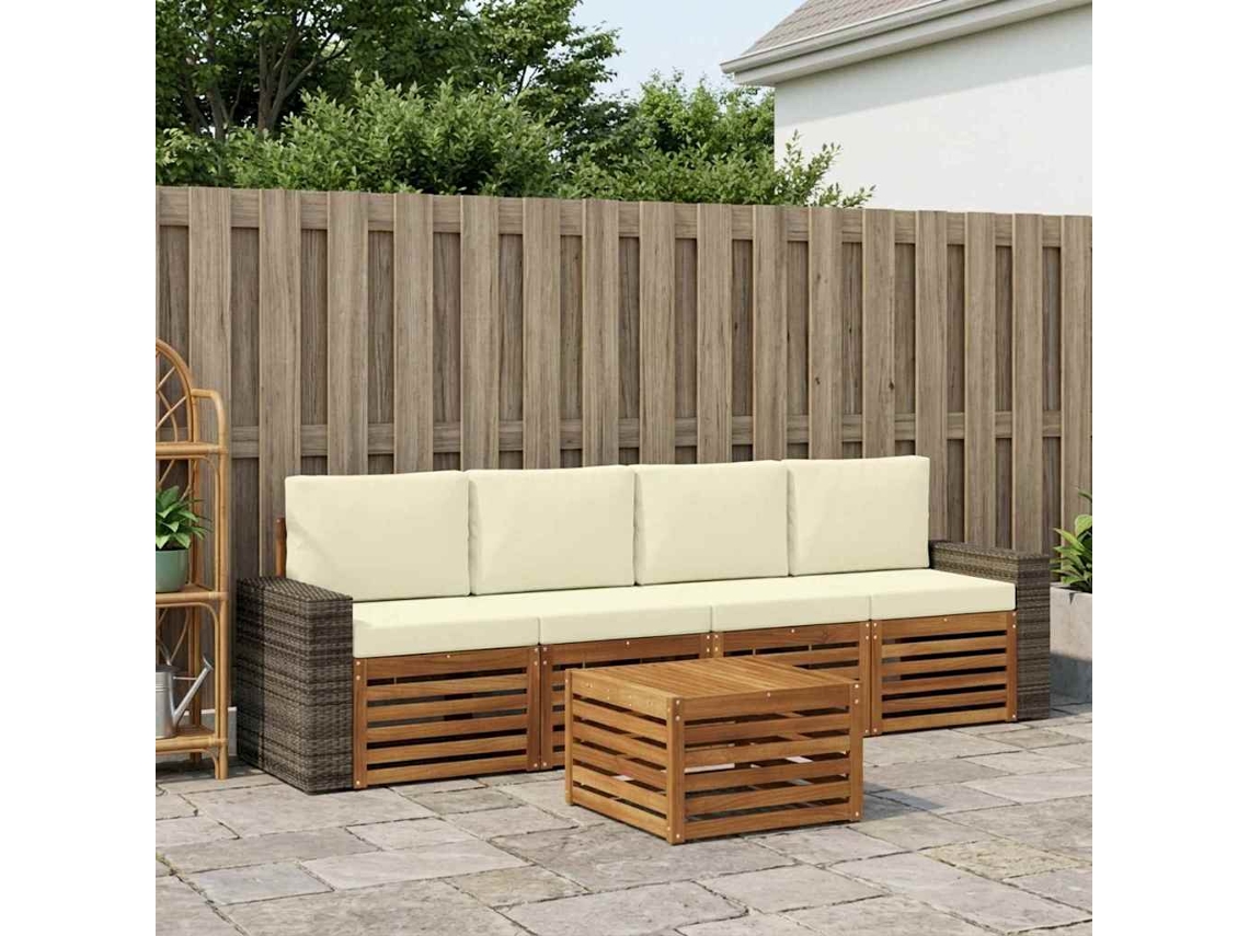 Vidaxl Conjunto De Sofás Para Exterior 5 Unid. Natural E Creme