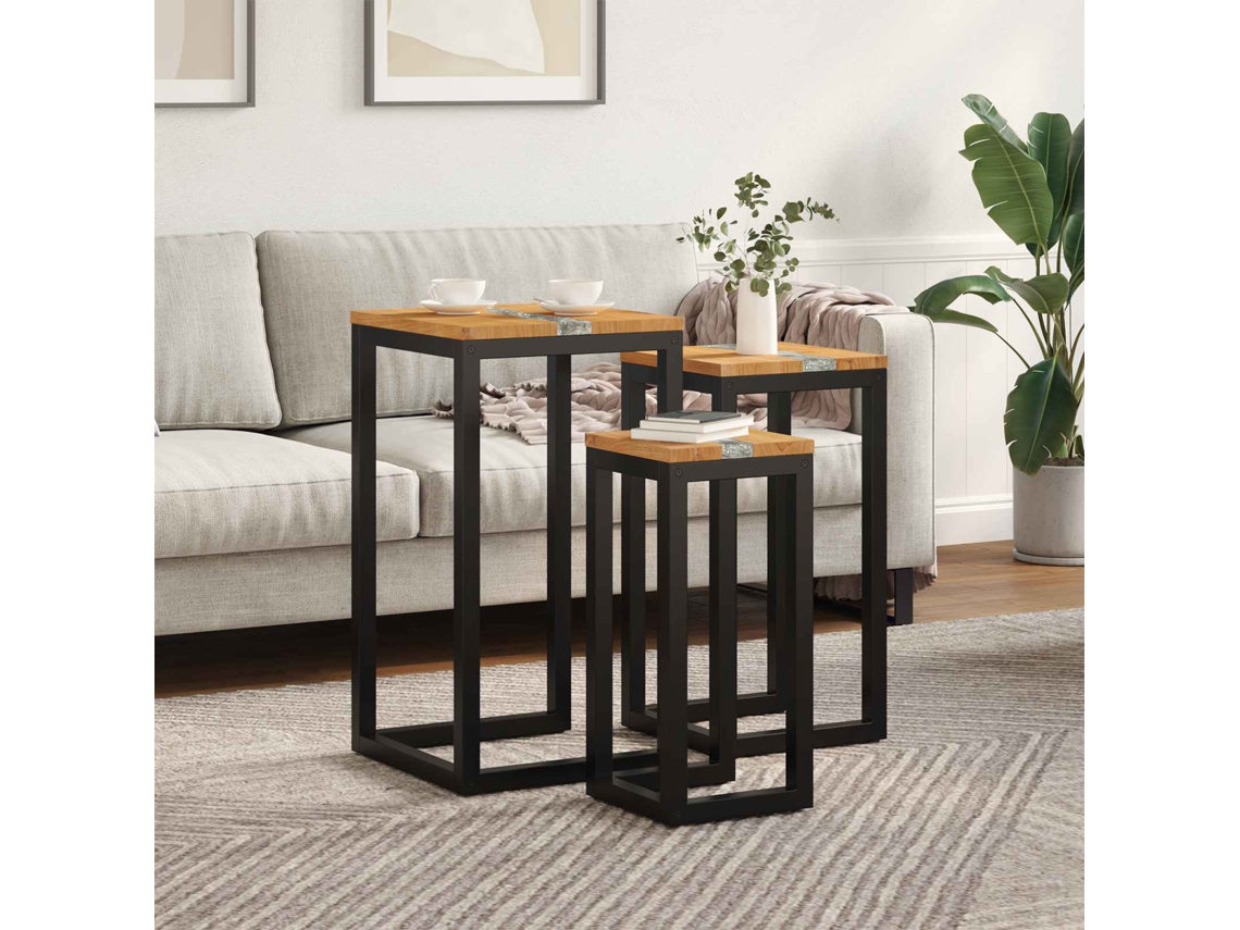 Vidaxl Mesa De Ninho 3 Unid. Castanho Madeira De Teca Sólida
